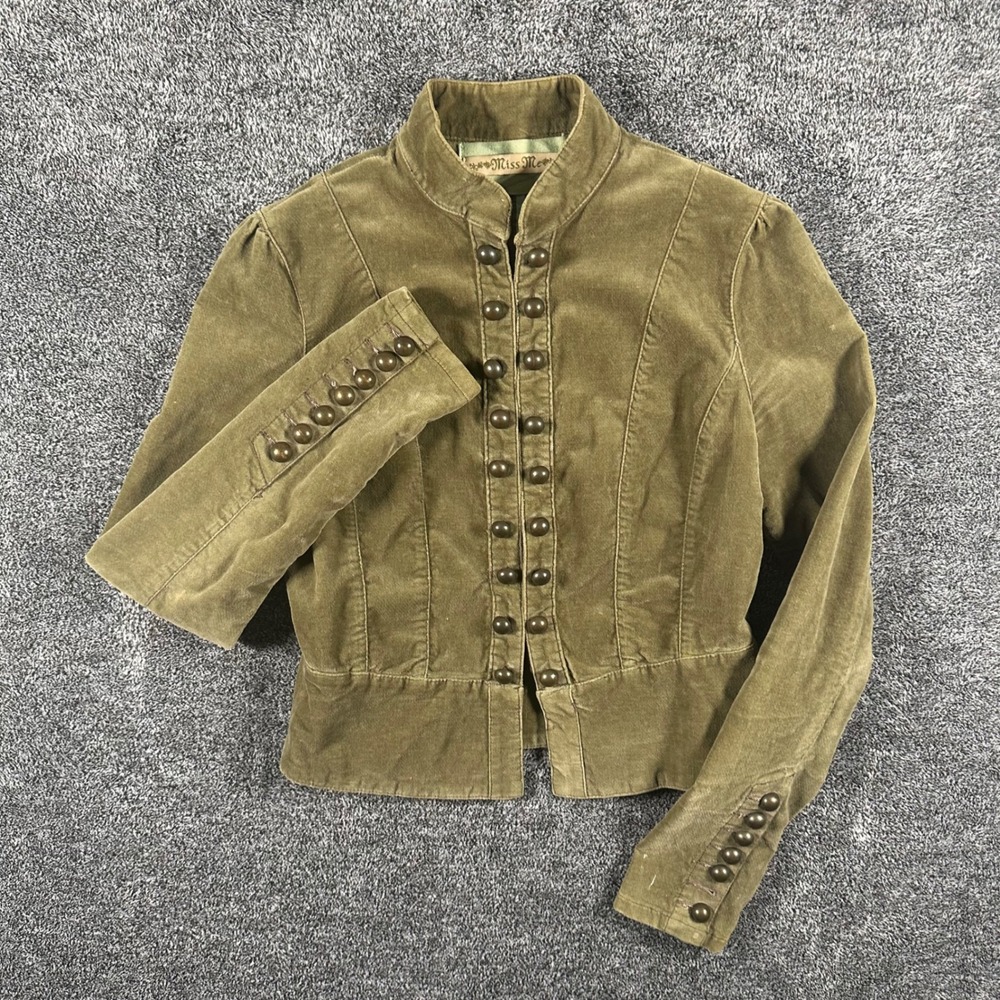 Miss Me Jacket Womens Small Green Military Button Detail Velvet Utility Boho Y2K - Picture 2 of 12